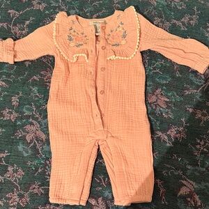 Pink 3-6 Month One Piece with Floral Embroidery